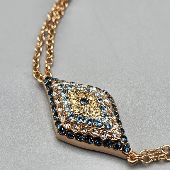 Rose Gold Tone Evil Eye  Faux Diamond Link Bracelet - Picture 2 of 8